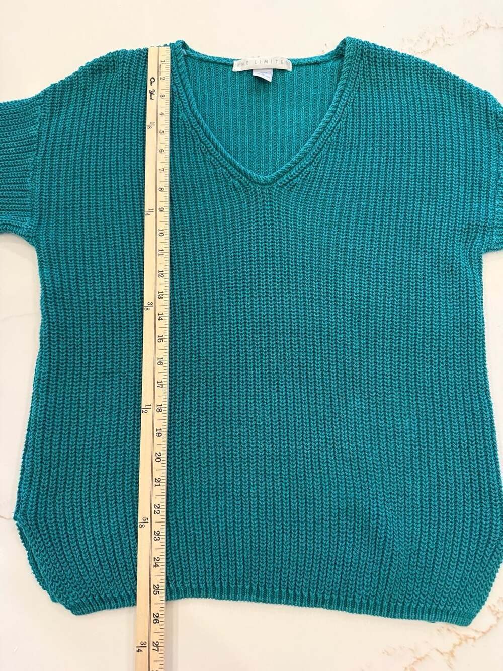 Vintage The Limited Teal Chunky Knit Sweater | Ramie Cotton Blend | V-Neck | Sma - Picture 4 of 5